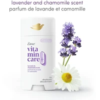 Désodorisant Sans Aluminium Parfum de Lavande et Camomille Dove Vitamin Care+ 72 h de protection anti-odeur respirante avec vitamines B3 + E