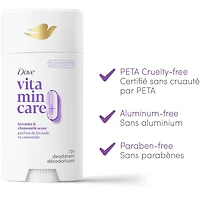 Désodorisant Sans Aluminium Parfum de Lavande et Camomille Dove Vitamin Care+ 72 h de protection anti-odeur respirante avec vitamines B3 + E