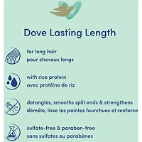 Shampooing pour démêler et lisser les pointes fourchues Dove Hair Therapy Lasting Length shampooing fortifiant pour cheveux endommagés avec protéine de riz
