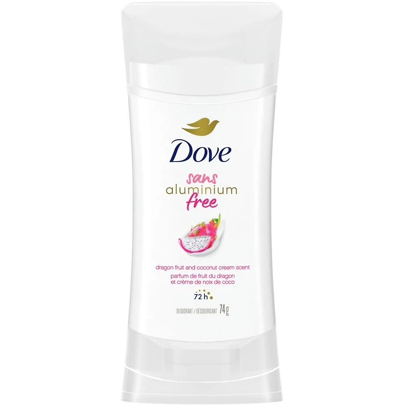 Déodorant pour Femmes avec 1/4 d'hydratants, Dove Sans Aluminium Fruit du Dragon & Crème de Noix de Coco, Protection contre les odeurs pendant 72h, 74 g