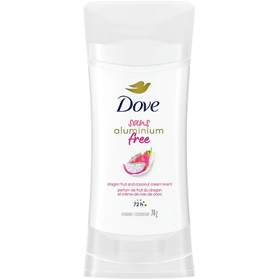 Déodorant pour Femmes avec 1/4 d'hydratants, Dove Sans Aluminium Fruit du Dragon & Crème de Noix de Coco, Protection contre les odeurs pendant 72h, 74 g