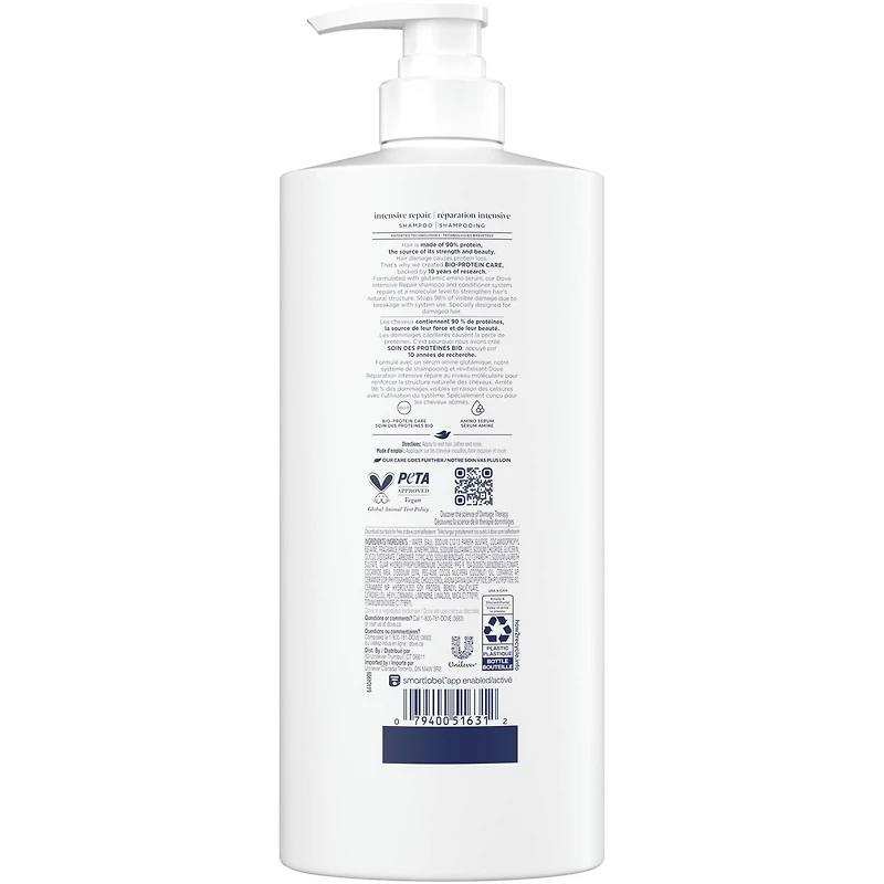 Shampoing pour Cheveux Abîmés Dove Réparateur Intensif avec Soin Bio-Protéine Liquide