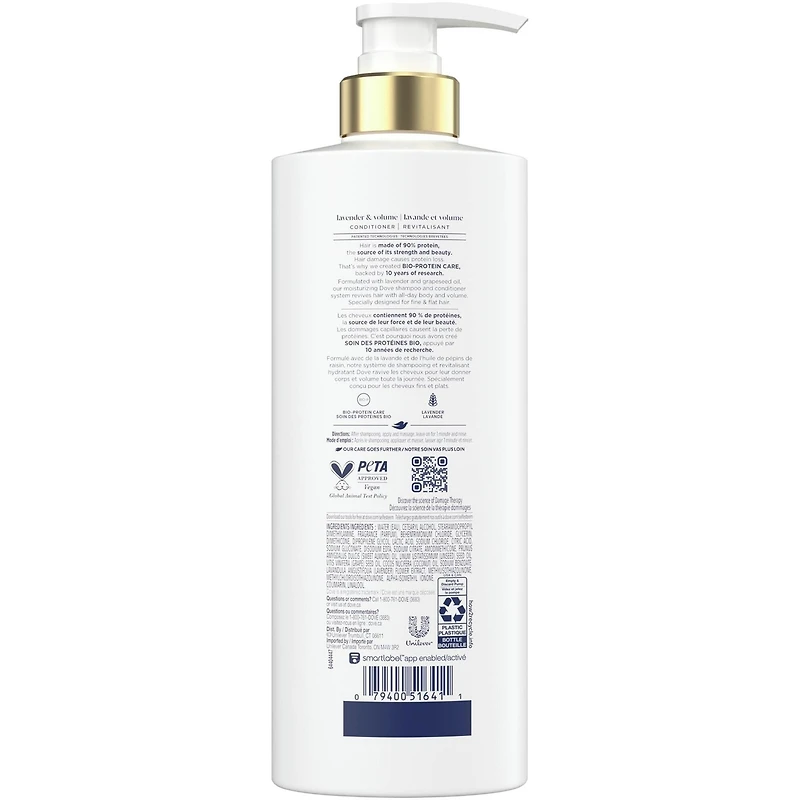 Revitalisant pour Cheveux Fins et Plats, Dove Lavande et Volume avec Soin Bio-Protéine Liquide