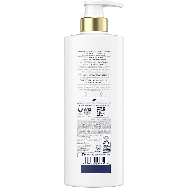 Revitalisant pour Cheveux Ternes et Secs, Dove Concombre Hydratant avec Soin Bio-Protéine Liquide