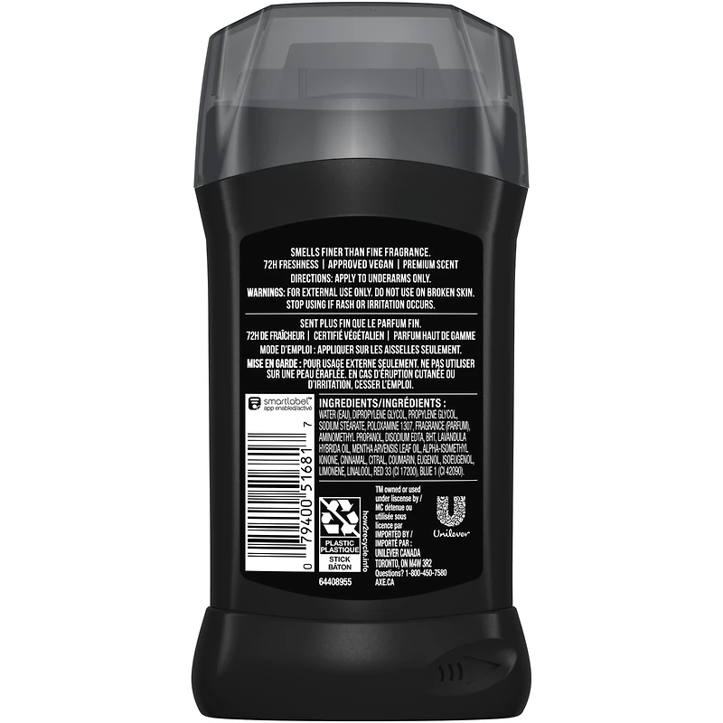 AXE Fine Fragrance Collection Deodorant Stick with 72H Freshness Blue Lavender with Mint + Amber Essential Oils Aluminum-Free, 85g