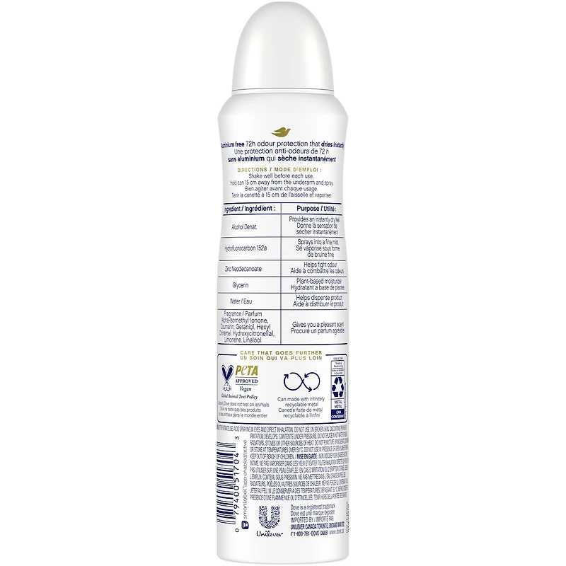 Dove Aluminium Free Déodorant for Women with 1/4 Moisturizers, Dragon Fruit & Coconut Cream 72h Odour Protection 113 g