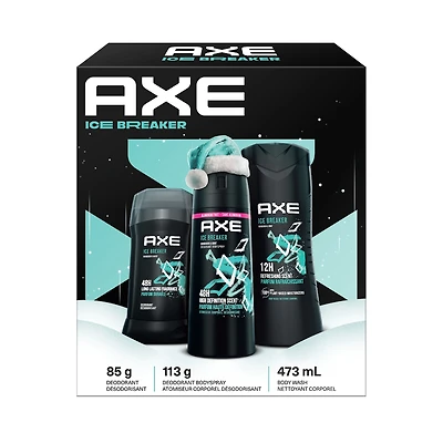 Ensemble-cadeau AXE Ice Breaker comprenant un nettoyant corporel, un atomiseur corporel et un désodorisant en bâton Ice Breaker(lot de 3)AXE