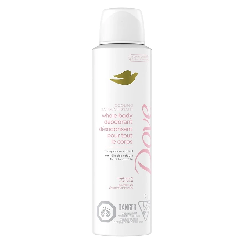 Dove Aluminum Free Whole Body Deodorant Cooling Dry Spray Raspberry & Rose Scent, 113g