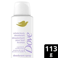Dove Aluminum Free Whole Body Deodorant Cooling Dry Spray Coconut & Vanilla, 113g