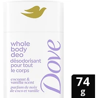 Dove Aluminum Free Whole Body Deodorant Anti-Friction Stick Coconut & Vanilla Scent, 74g