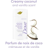 Dove Aluminum Free Whole Body Deodorant Anti-Friction Stick Coconut & Vanilla Scent, 74g