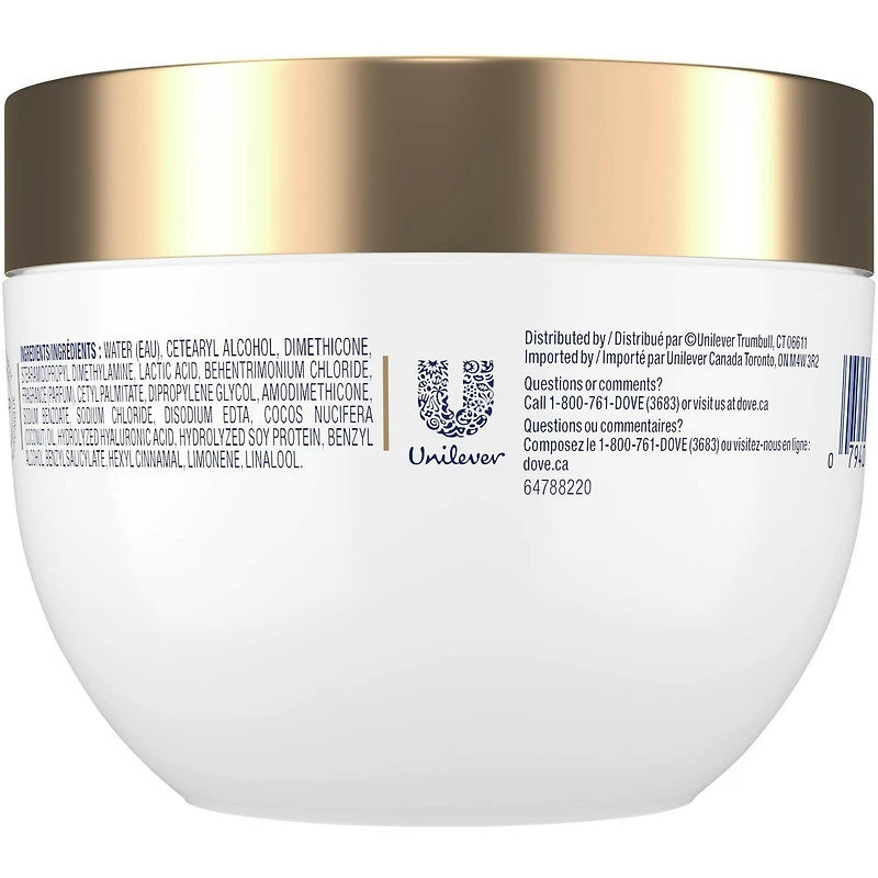 Masque Capillaire pour Cheveux Secs Dove Hydratation Quotidienne  avec Soin Bio Protéine Liquide et Sérum d'Acide Hyaluronique, 260 g
