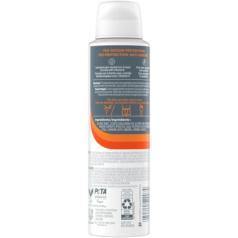 Dove Men+Care  Whole Body Aluminum-Free Deodorant Spray  Shea Butter + Cedar is Suitable for Use From Pits, Privates, to Feet with Vitamin E, 113g
