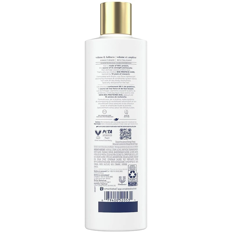 Revitalisant pour Cheveux Plats, Dove Volume et Ampleur  avec Soin Bio-Protéine Liquide 355 ML