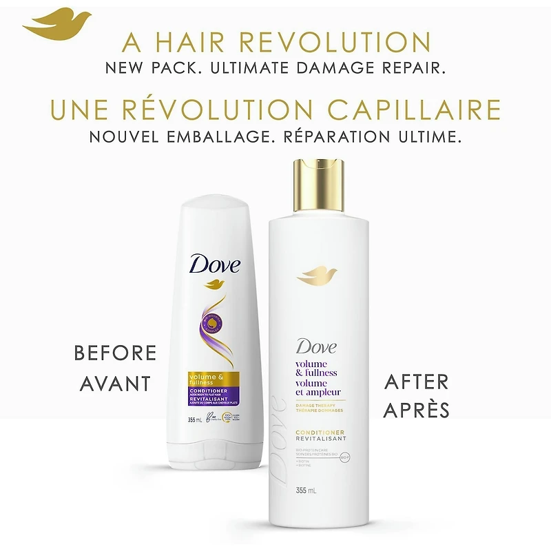 Revitalisant pour Cheveux Plats, Dove Volume et Ampleur  avec Soin Bio-Protéine Liquide 355 ML