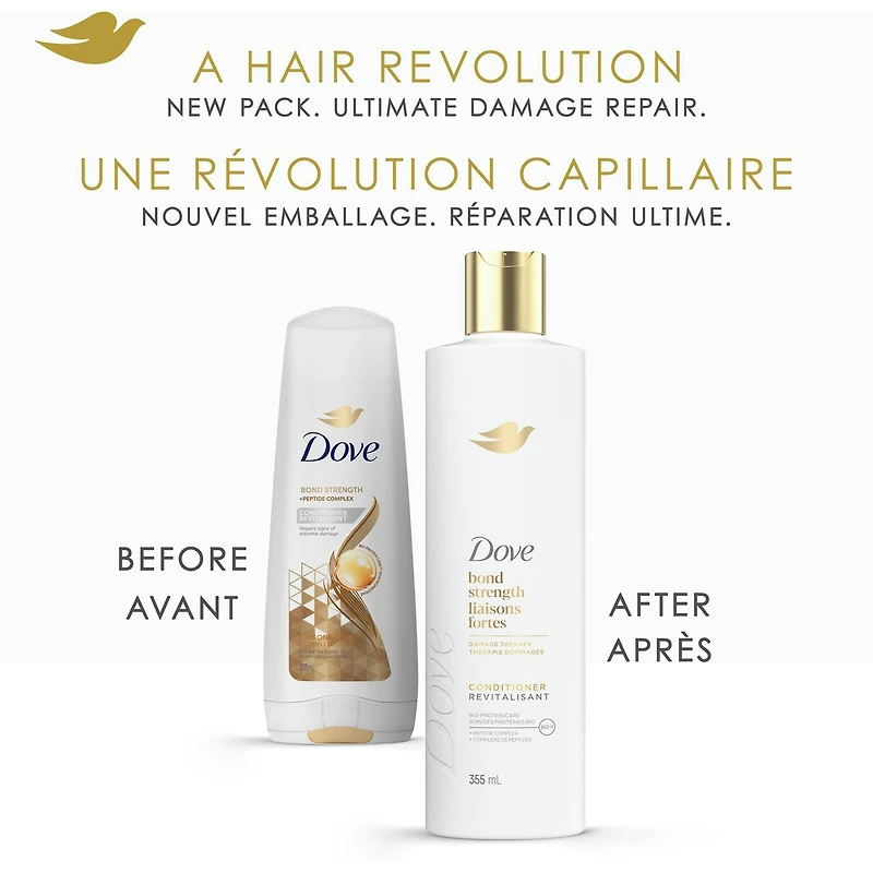 Revitalisant pour cheveux traités chimiquement, Dove Liaisons fortes  avec technologie Soin Bio-Protéine Liquide, 355 ML