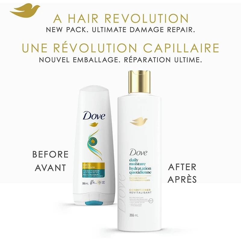 Dove Daily Moisture Conditioner for Dry Hair,  with Liquid Bio-Protein and Hyaluronic Serum, 355 ML
