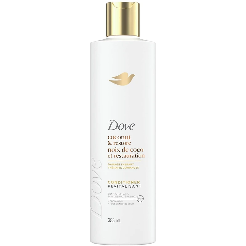 Revitalisant pour Cheveux Abîmés, Dove Huile de Coco & Restauration  avec Soin Bio-Protéine Liquide, 355 ML
