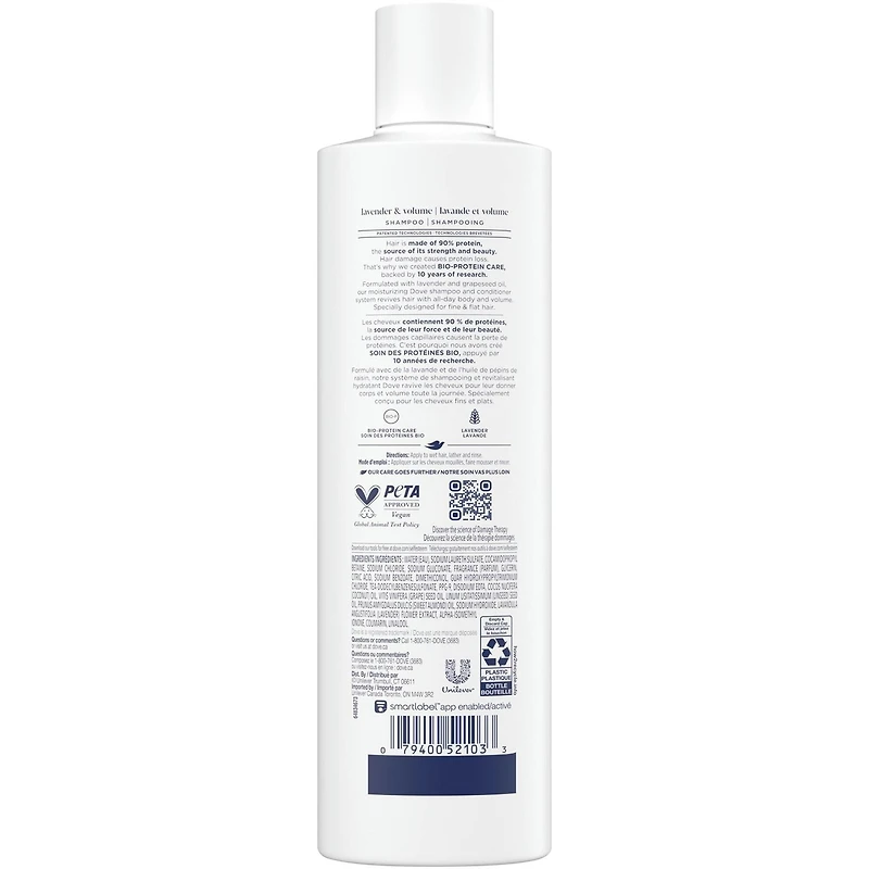Shampooing pour Cheveux Fins et Plats, Dove Lavande & Volume  avec Soin Bio-Protéine Liquide, 355 ML