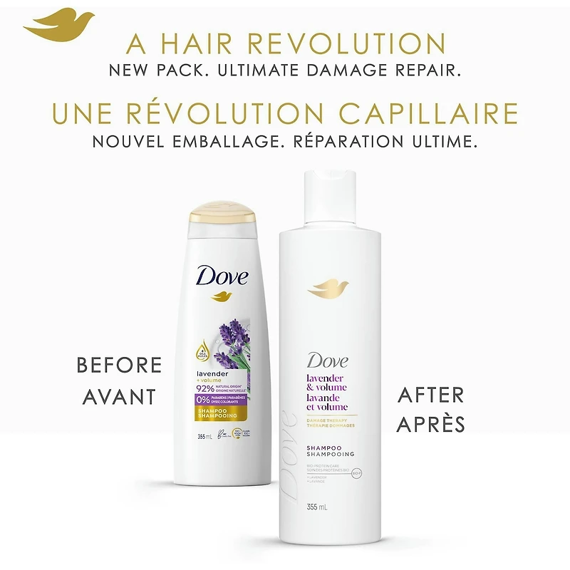 Shampooing pour Cheveux Fins et Plats, Dove Lavande & Volume  avec Soin Bio-Protéine Liquide, 355 ML
