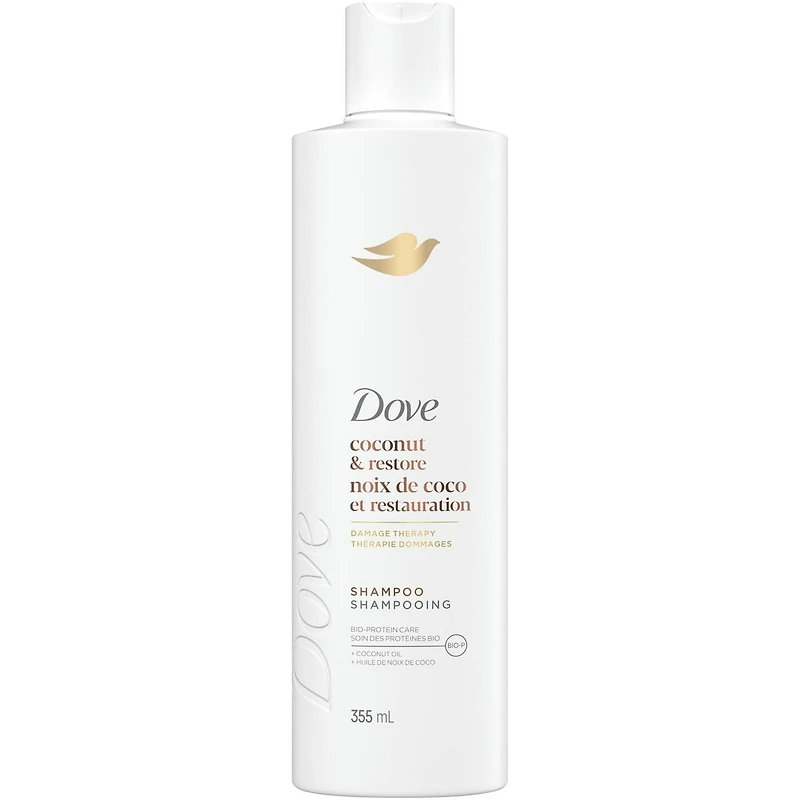 Shampoing pour Cheveux Abîmés, Dove Huile de Coco & Restauration  avec Soin Bio-Protéine Liquide, 355 ML