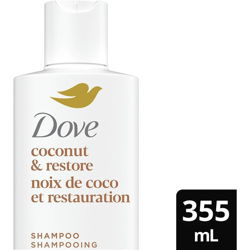 Shampoing pour Cheveux Abîmés, Dove Huile de Coco & Restauration  avec Soin Bio-Protéine Liquide, 355 ML