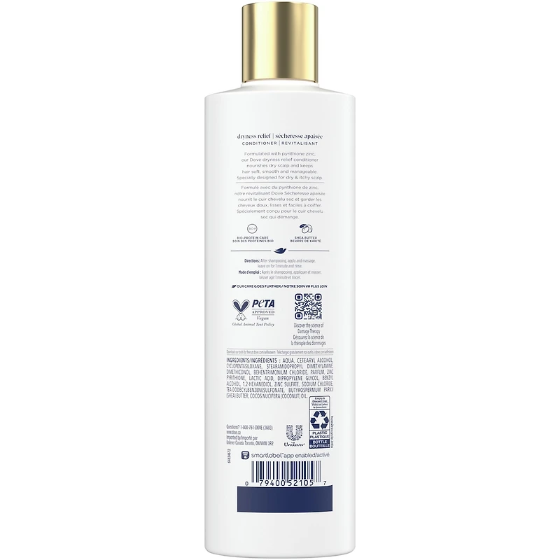 Revitalisant pour cuir chevelu sec et irrité, Dove Soulagement de la Sécheresse et des Démangeaisons  avec technologie Soin Bio-Protéine Liquide, 355 ML