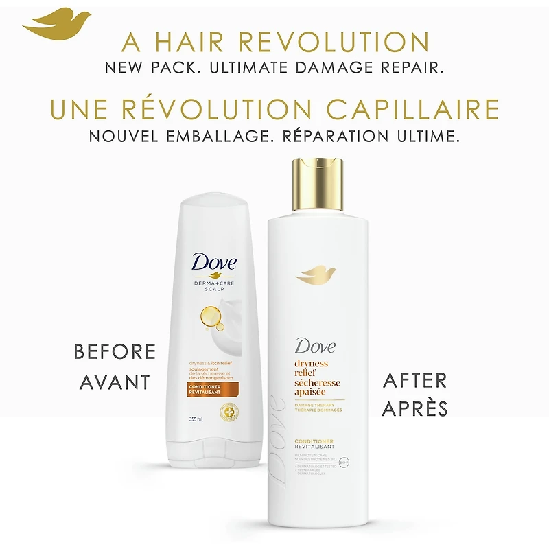 Revitalisant pour cuir chevelu sec et irrité, Dove Soulagement de la Sécheresse et des Démangeaisons  avec technologie Soin Bio-Protéine Liquide, 355 ML