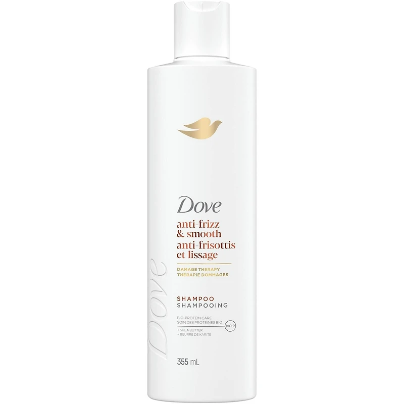 Shampooing pour cheveux frisés Dove Anti-Frisottis et Lissage  avec Soin Bio-Protéine Liquide et Beurre de Karité, 355 ML
