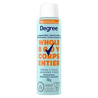 Degree Women Whole Body Deodorant Spray, Fresh Citrus Scent, Aluminum Free 72H Odour Protection, 113g