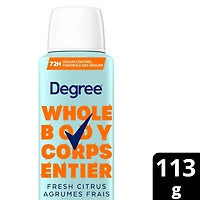 Degree Women Whole Body Deodorant Spray, Fresh Citrus Scent, Aluminum Free 72H Odour Protection, 113g