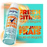 Degree Women Whole Body Deodorant Spray, Fresh Citrus Scent, Aluminum Free 72H Odour Protection, 113g