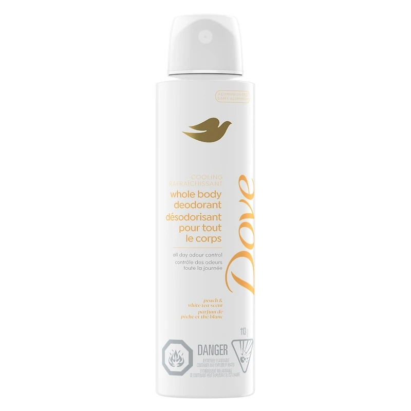 Dove Whole Body Deodorant Deodorant Spray Cooling Spray Peach & White Tea Aluminum Free 113 g