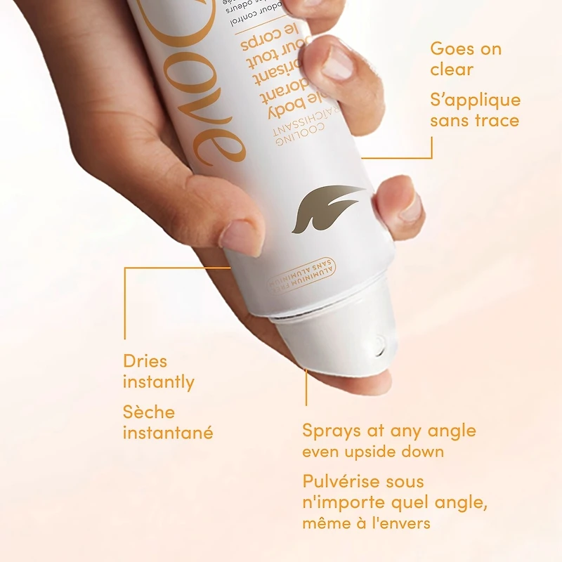 Dove Whole Body Deodorant Deodorant Spray Cooling Spray Peach & White Tea Aluminum Free 113 g