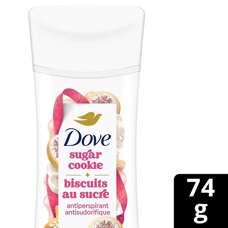 Antisudorifique Dove Édition Limitée Friandises des Fêtes Parfum Biscuit Sucré avec Paillettes - Protection contre la transpiration et les odeurs pendant 72 heures, 74g