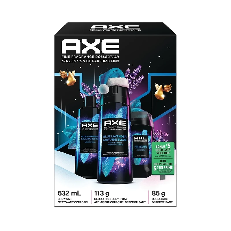 AXE Gift Pack for Men with Body Wash, Deodorant Stick and Body Spray Fine Fragrance Collection lavender scent 3 piece