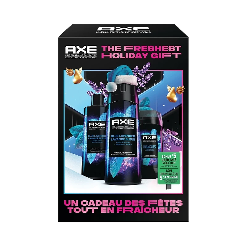 AXE Gift Pack for Men with Body Wash, Deodorant Stick and Body Spray Fine Fragrance Collection lavender scent 3 piece
