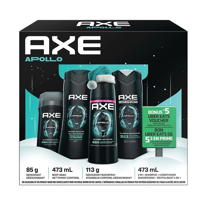AXE Apollo Gift Set - Includes Apollo Body Spray, Apollo Body Wash, Apollo 2-in-1 Shampoo and Conditioner, and Apollo Deodorant Stick