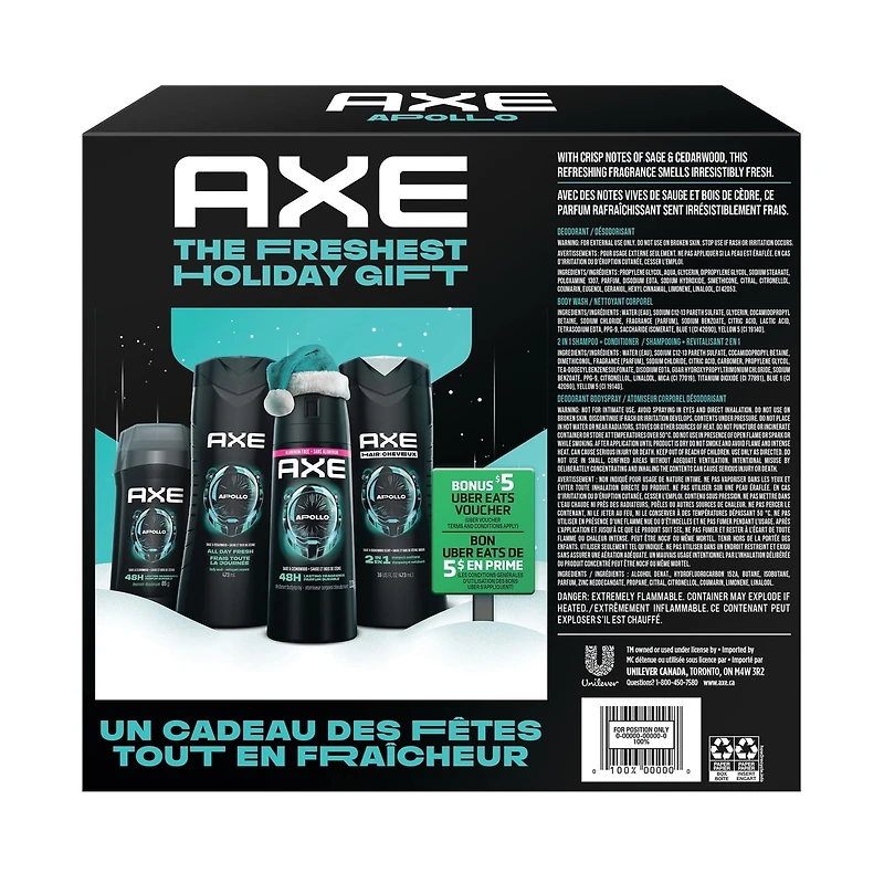 AXE Apollo Gift Set - Includes Apollo Body Spray, Apollo Body Wash, Apollo 2-in-1 Shampoo and Conditioner, and Apollo Deodorant Stick