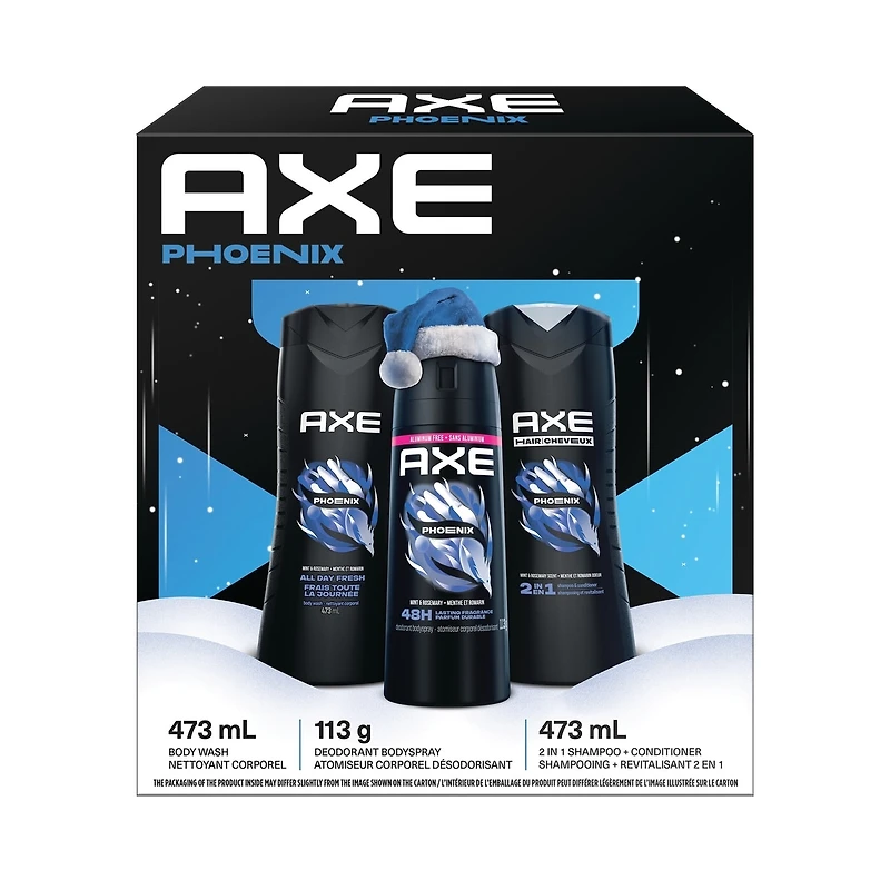 AXE Phoenix Holiday Gift Set, Includes: AXE Phoenix Body Wash, AXE Phoenix Body Spray, and AXE Phoenix 2-in-1 Shampoo & Conditioner, 3-Piece Gift Set