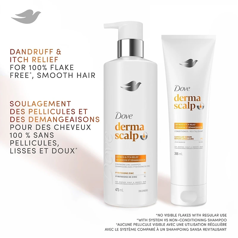 Derma Scalp Shampoo for 100% Flake-Free* & Smooth Hair, Dryness & Itch Relief with Niacinamide & Glycerin, 473mL