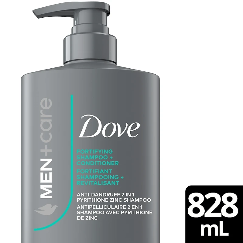 2-en-1 Shampooing + Revitalisant pour un Nettoyage et un Soin Efficaces, Men+Care Fortifiant Anti-Pellicules avec Pyrithione Zinc & Menthol