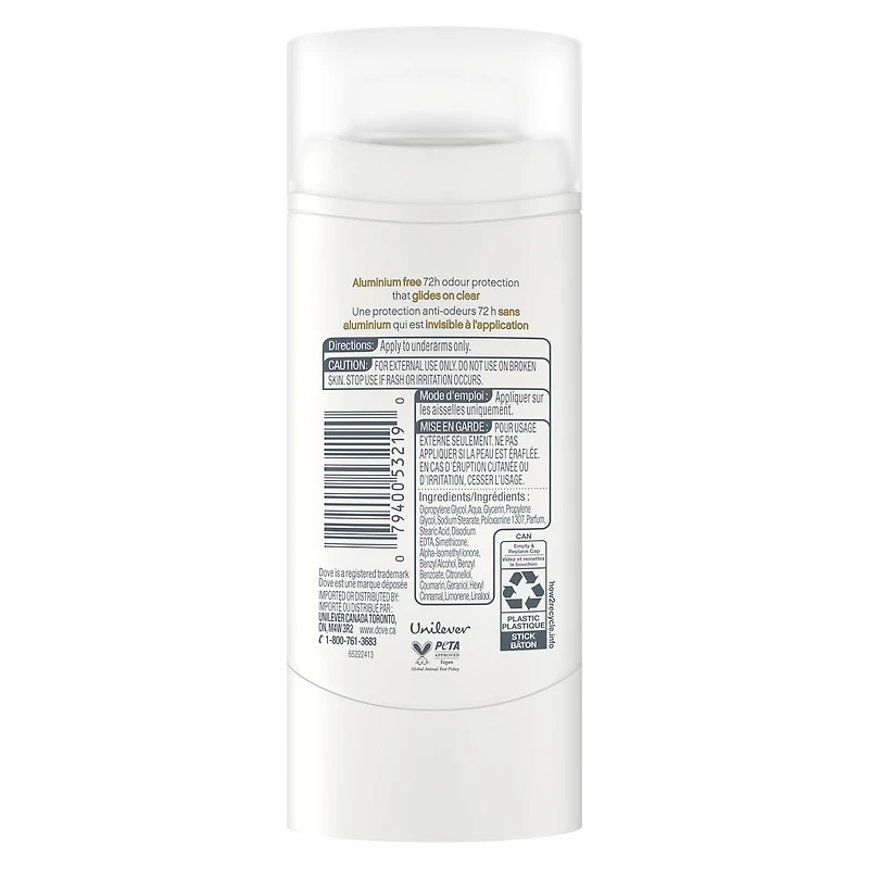 Deodorant Stick, 72h Coconut & Pink Jasmine, Gentle & Hydrating, 74g