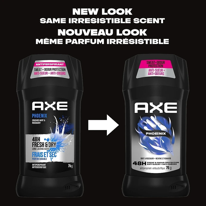 AXE  Antiperspirant Stick for Long Lasting Sweat Protection Phoenix Crushed Mint & Rosemary Scent Men's Antiperspirant 48 hours Anti-Sweat 76 GR