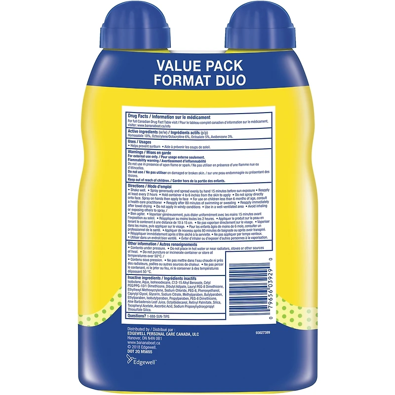 Écran solaire sans larmes à FPS 50+ pour enfants en vaporisateur de Banana BoatMD, emballage duo