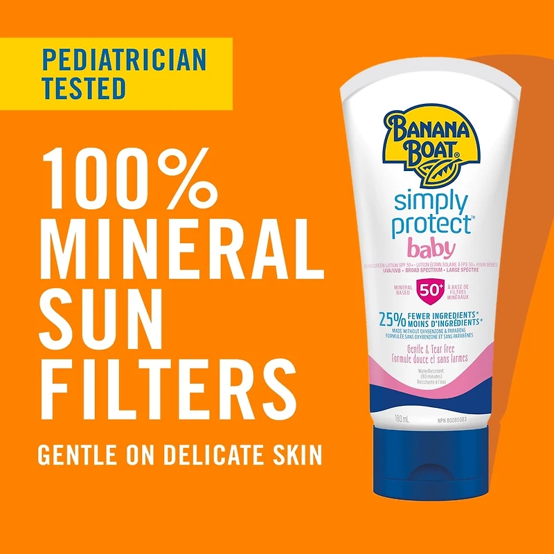 Lotion écran solaire Simply ProtectMC à FPS 50+ pour enfants à base de filtres minéraux de Banana BoatMD
