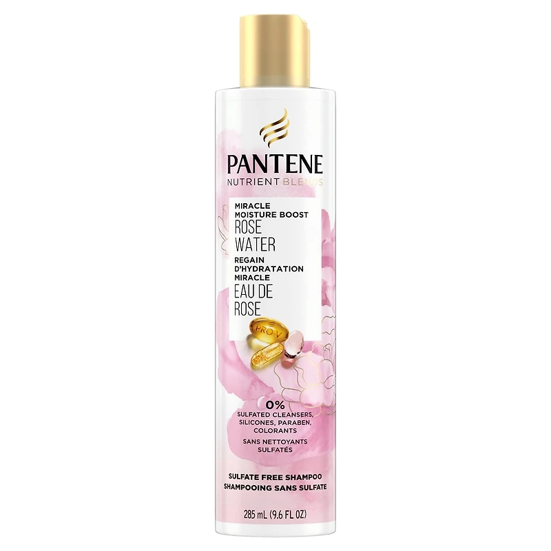 Pantene Nutrient Blends Miracle Moisture Boost Rose Water Shampoo for Dry Hair, Sulfate Free, 285 mL