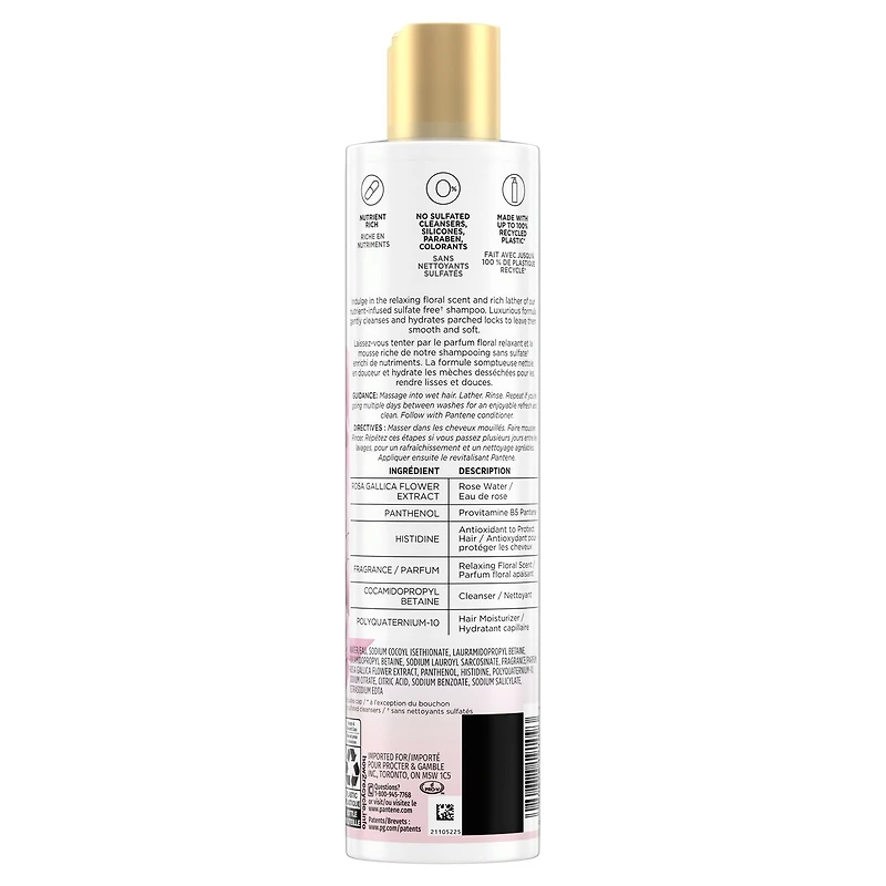 Pantene Nutrient Blends Miracle Moisture Boost Rose Water Shampoo for Dry Hair, Sulfate Free, 285 mL