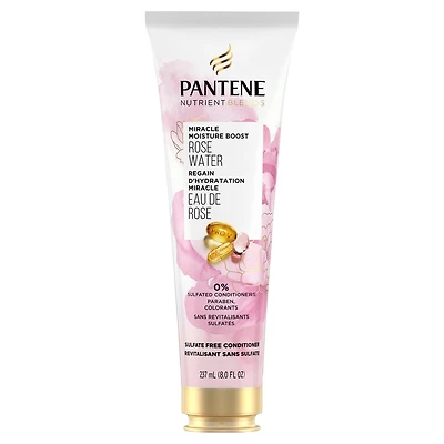 Revitalisant hydratation amplifiée miracle Pantene Nutrient Blends avec eau de rose pour les cheveux secs, sans sulfate, 237 mL