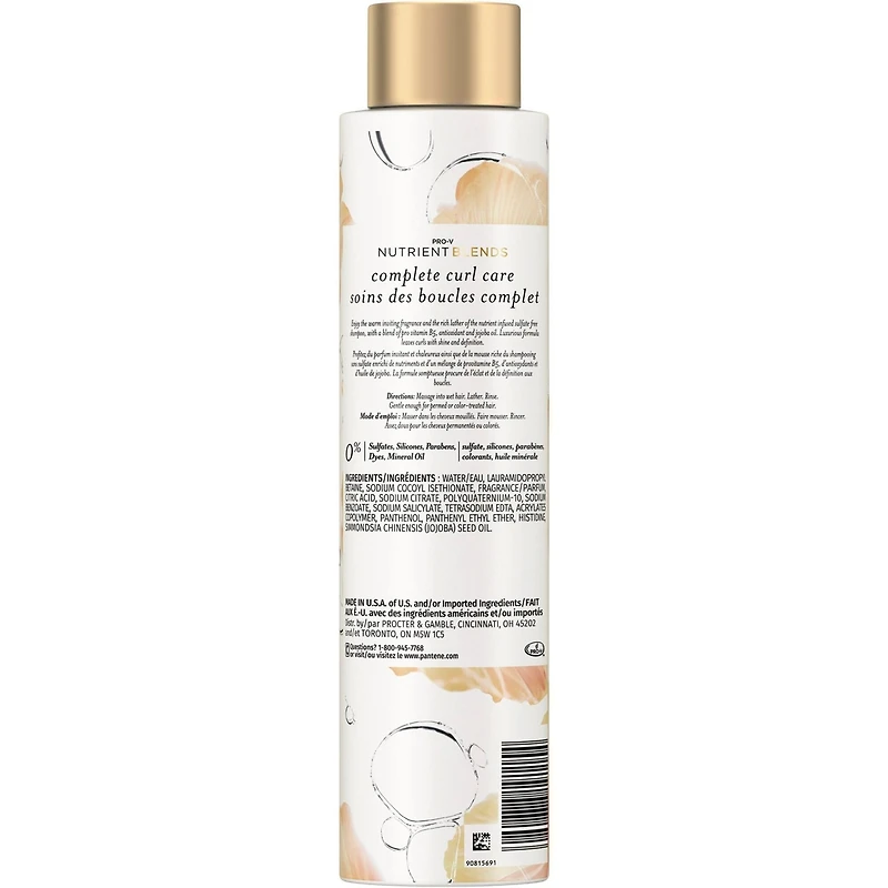 Shampooing soins des boucles complet Pantene Nutrient Blends avec huile de jojoba, sans sulfate, 285 mL
